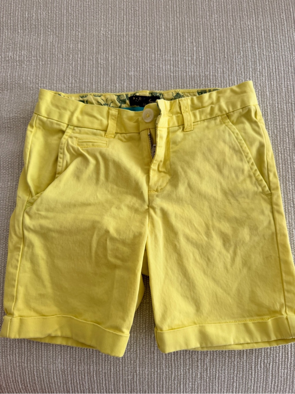 Velveteen bright yellow boy cuffed shorts with button 5T